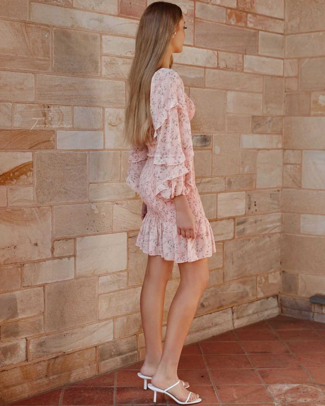 Elena Floral Dress - Baby Pink