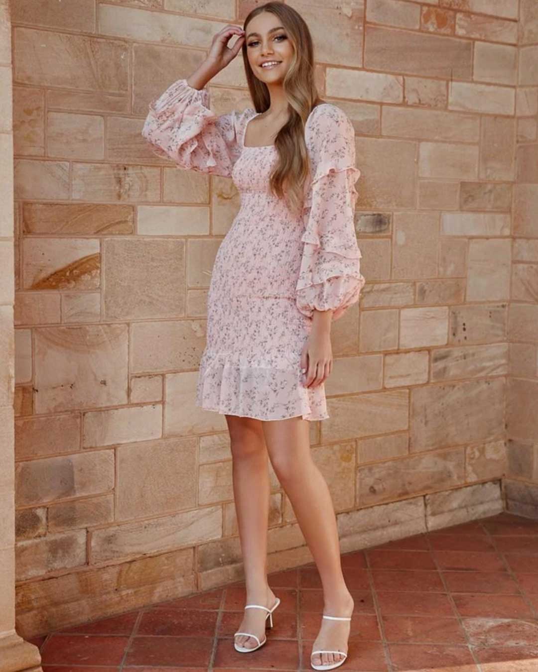 Elena Floral Dress - Baby Pink