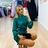 Estella Satin Mini Dress - Green