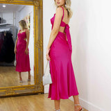 Gaia Satin Midi Dress - Hot Pink