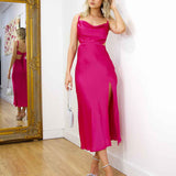 Gaia Satin Midi Dress - Hot Pink