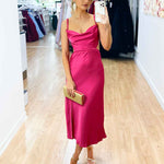 Gaia Satin Midi Dress - Hot Pink