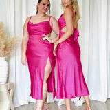 Gaia Satin Midi Dress - Hot Pink