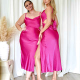 Gaia Satin Midi Dress - Hot Pink