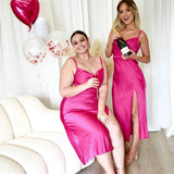 Gaia Satin Midi Dress - Hot Pink
