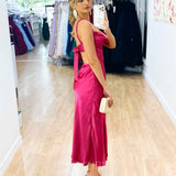 Gaia Satin Midi Dress - Hot Pink