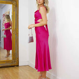 Gaia Satin Midi Dress - Hot Pink