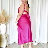 Gaia Satin Midi Dress - Hot Pink