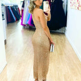 Greta Sequin Midi Dress Rose Gold