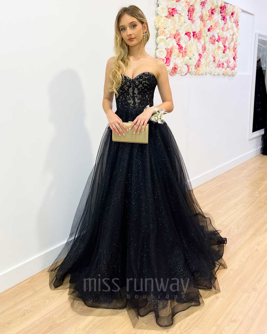 Hadley Tulle Glitter Gown - Black