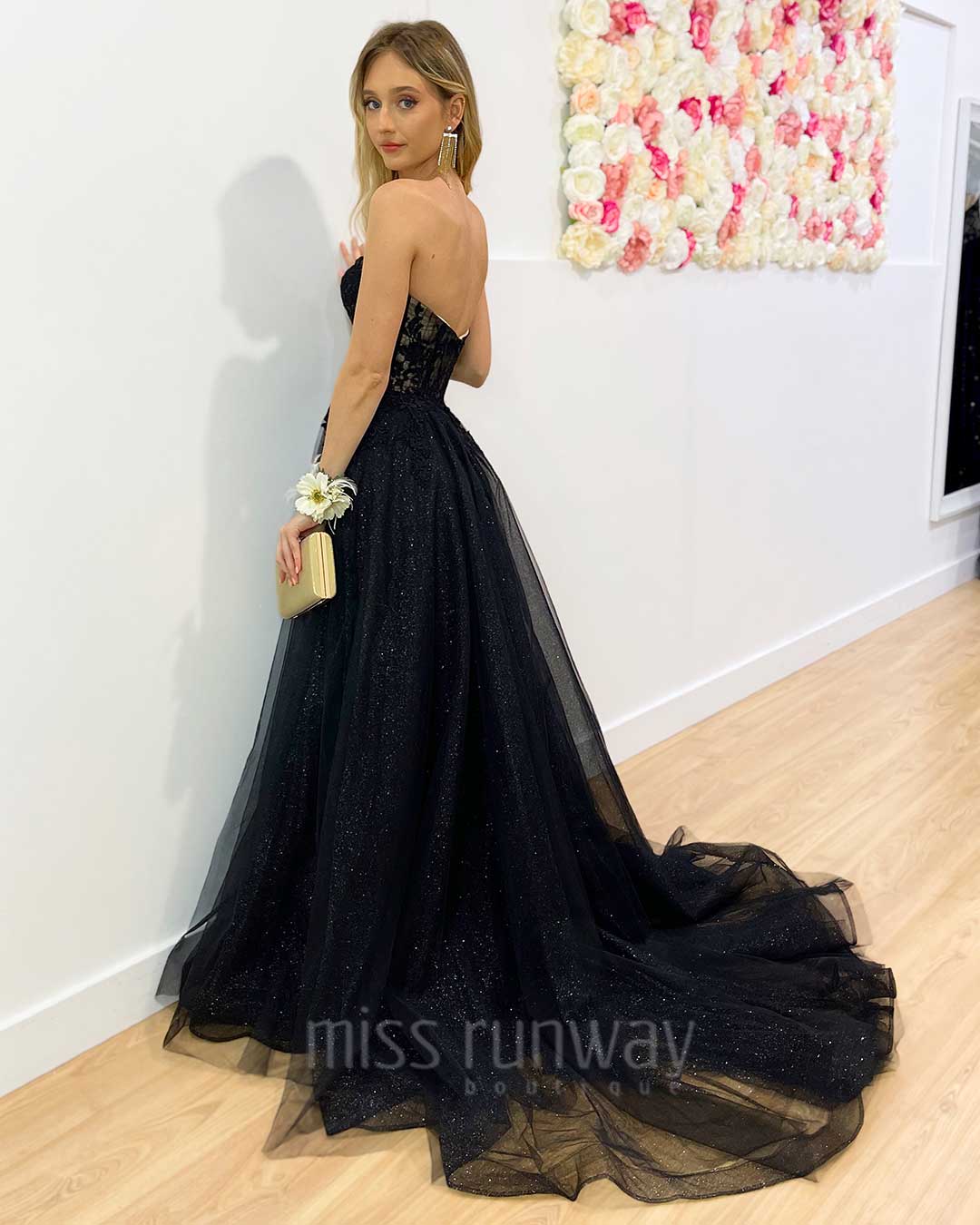 Hadley Tulle Glitter Gown - Black