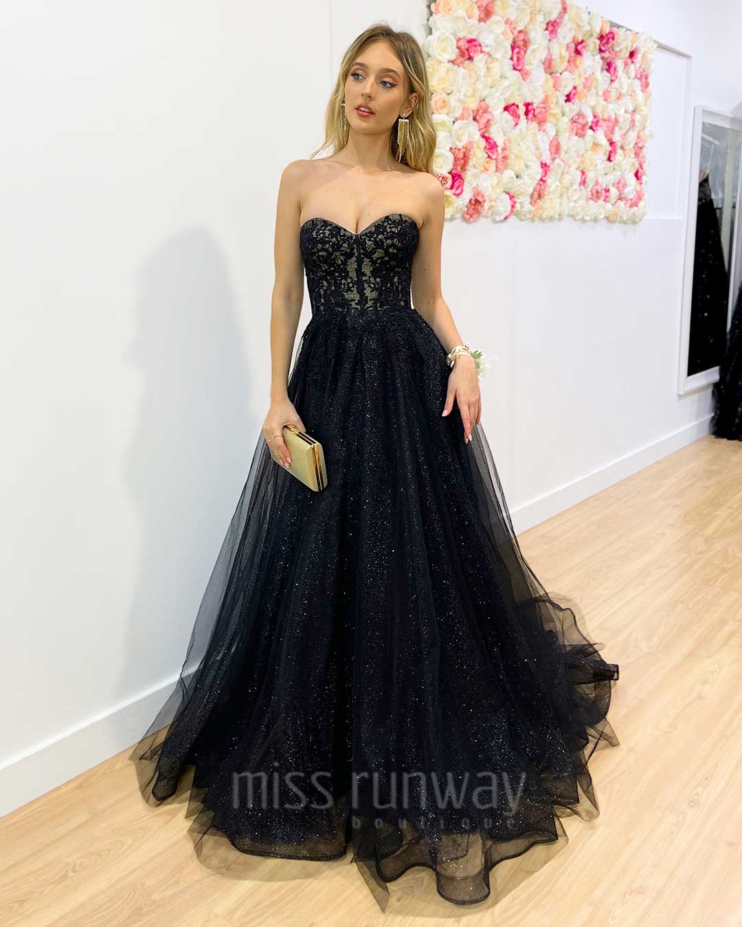 Hadley Tulle Glitter Gown - Black