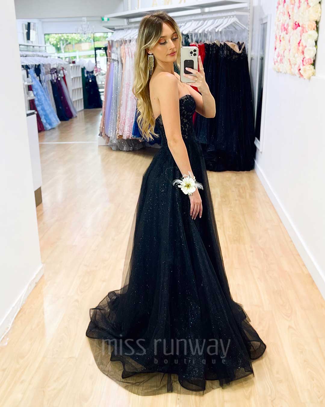 Hadley Tulle Glitter Gown - Black