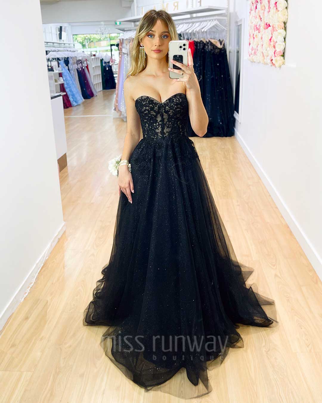 Hadley Tulle Glitter Gown - Black