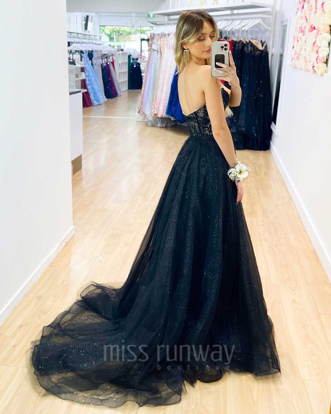 Hadley Tulle Glitter Gown - Black