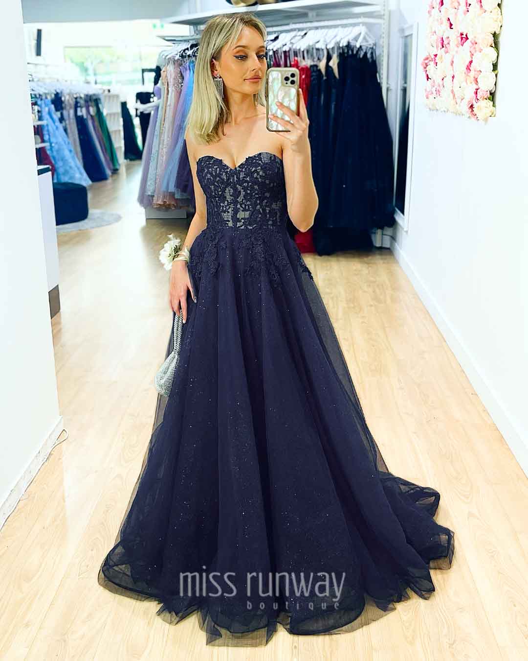Hailey Tulle Glitter Gown Navy - Main Image