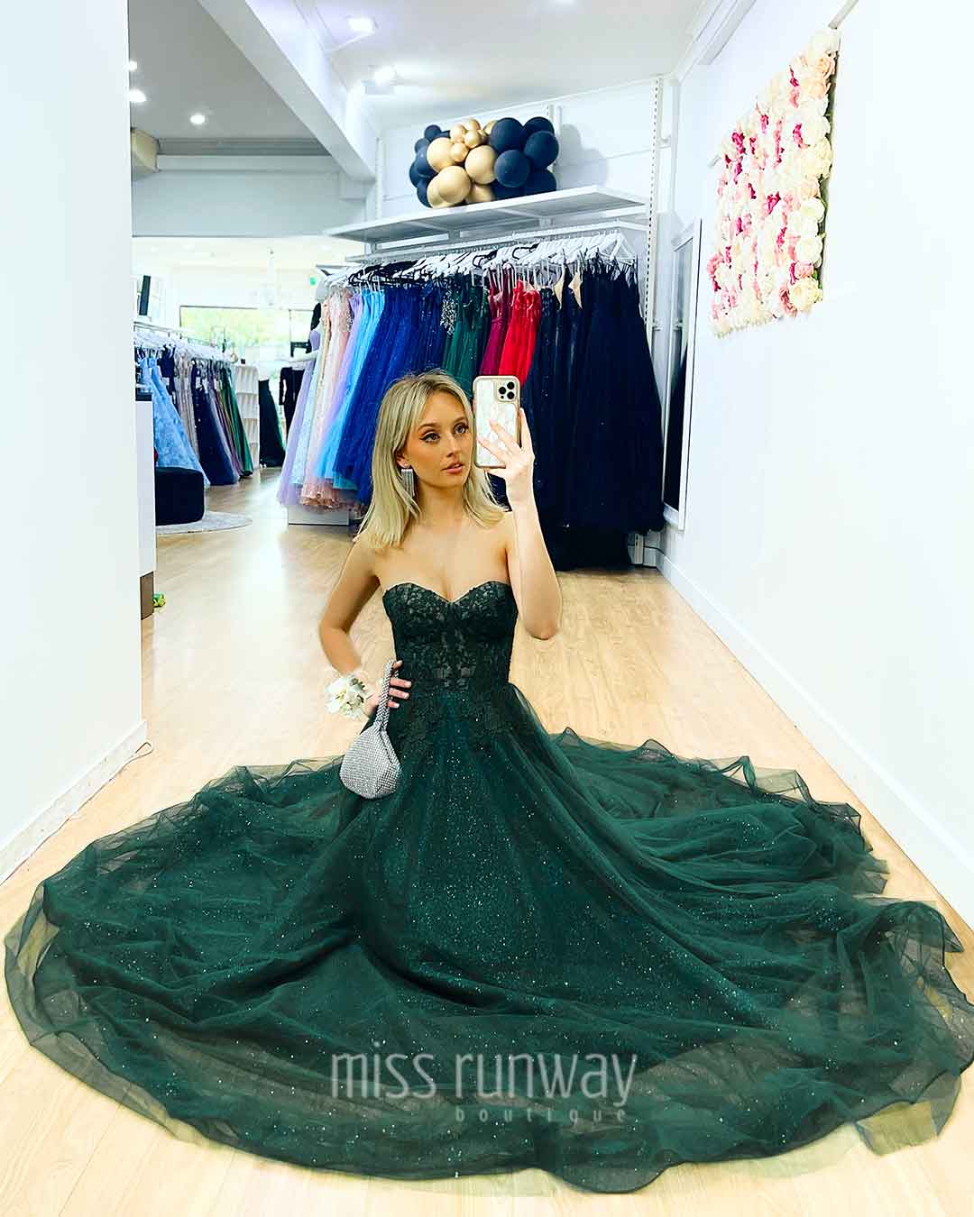 Hadley Tulle Glitter Gown - Emerald