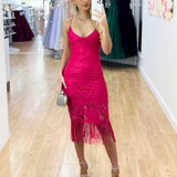 Khaleesi Lace Midi Dress - Hot Pink