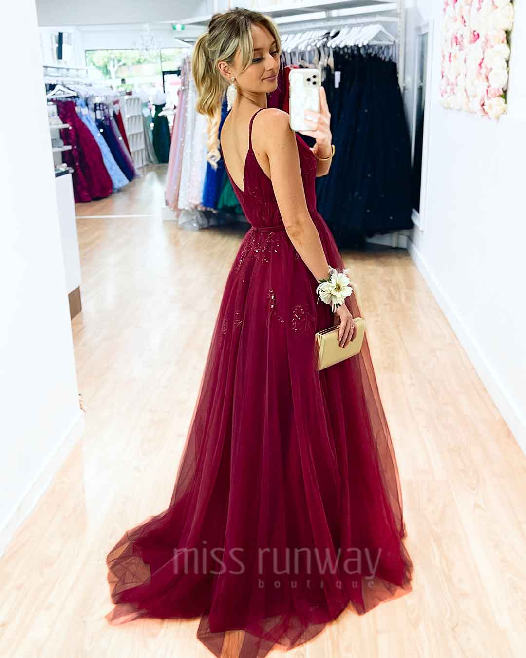 Kiri Tulle Gown - Wine