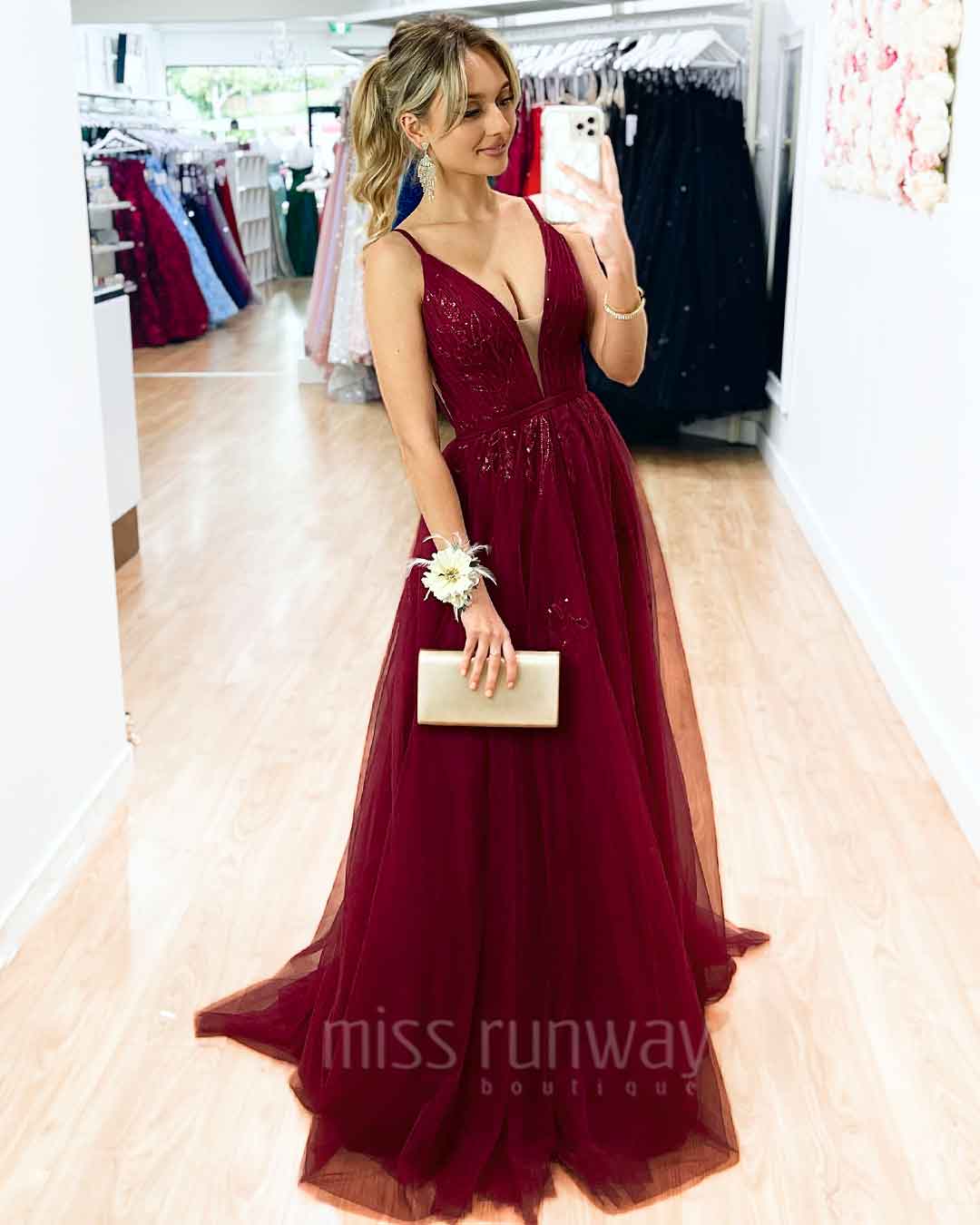Kiri Tulle Gown - Wine