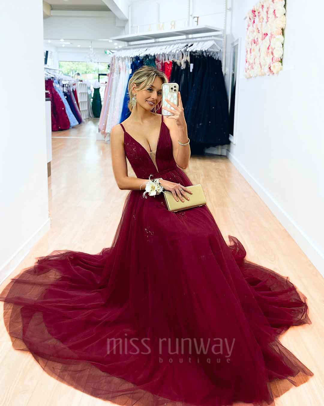 Kiri Tulle Gown - Wine