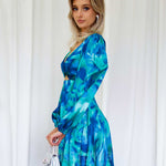 Kora Satin Mini  Dress - Blue Green Print