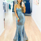 Lauren Sweetheart Sequin Gown -  Ice Blue