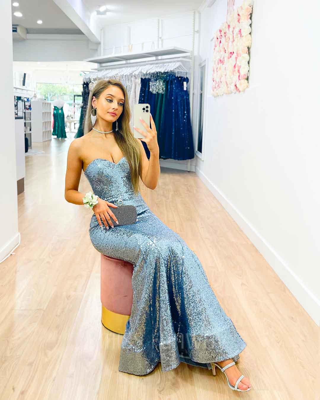 Lauren Sweetheart Sequin Gown -  Ice Blue