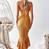 Leanne Lace Midi Dress - Mustard