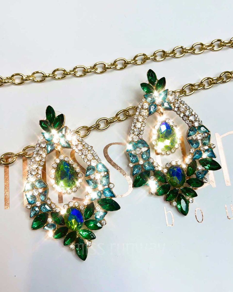 Green on sale rhinestone earrings