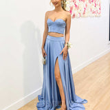 Lorna Corset Satin Two Piece Gown - Dove Blue