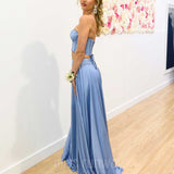 Lorna Corset Satin Two Piece Gown - Dove Blue