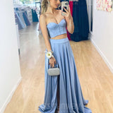 Lorna Corset Satin Two Piece Gown - Dove Blue