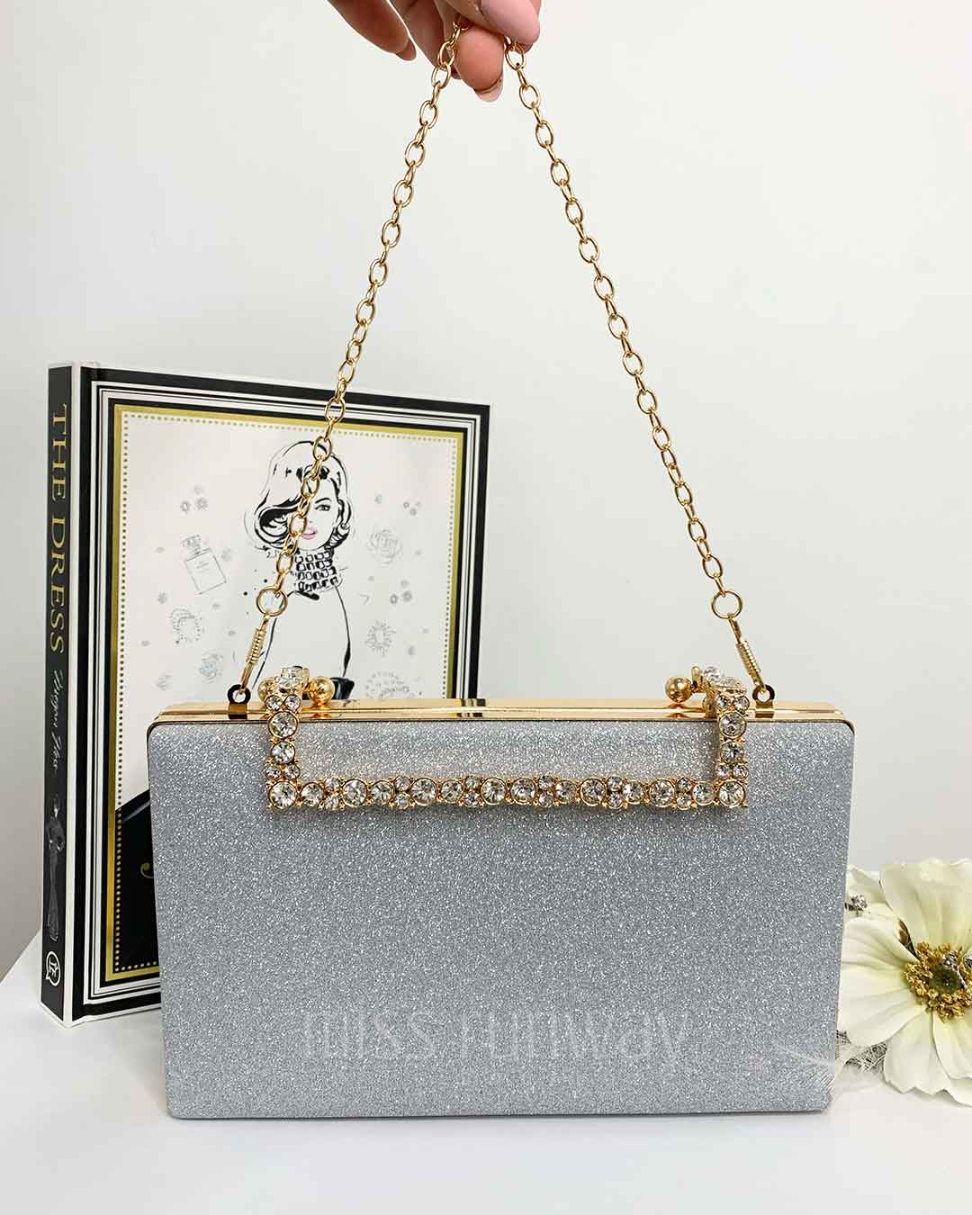 Mandy Glitter Box Clutch Silver