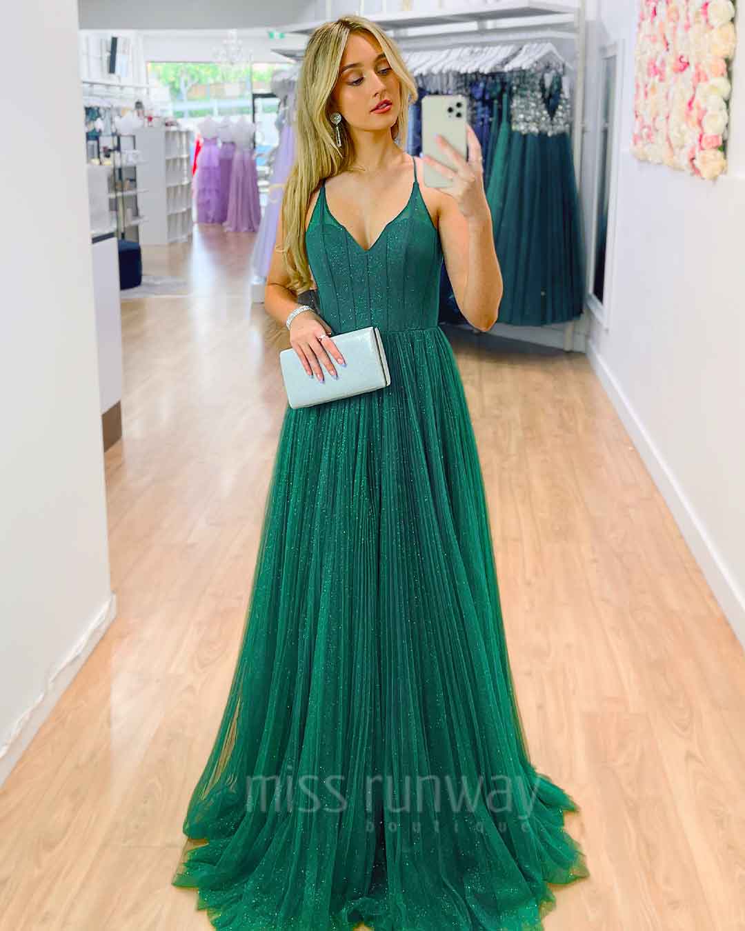 Masha Glitter Gown - Emerald Green