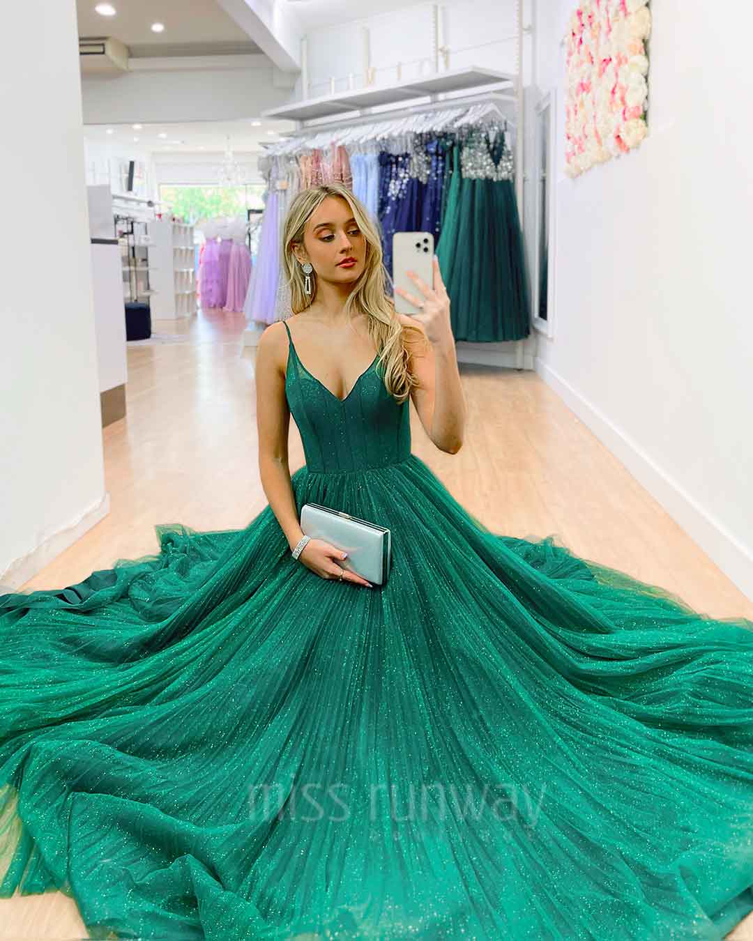 Masha Glitter Gown - Emerald Green