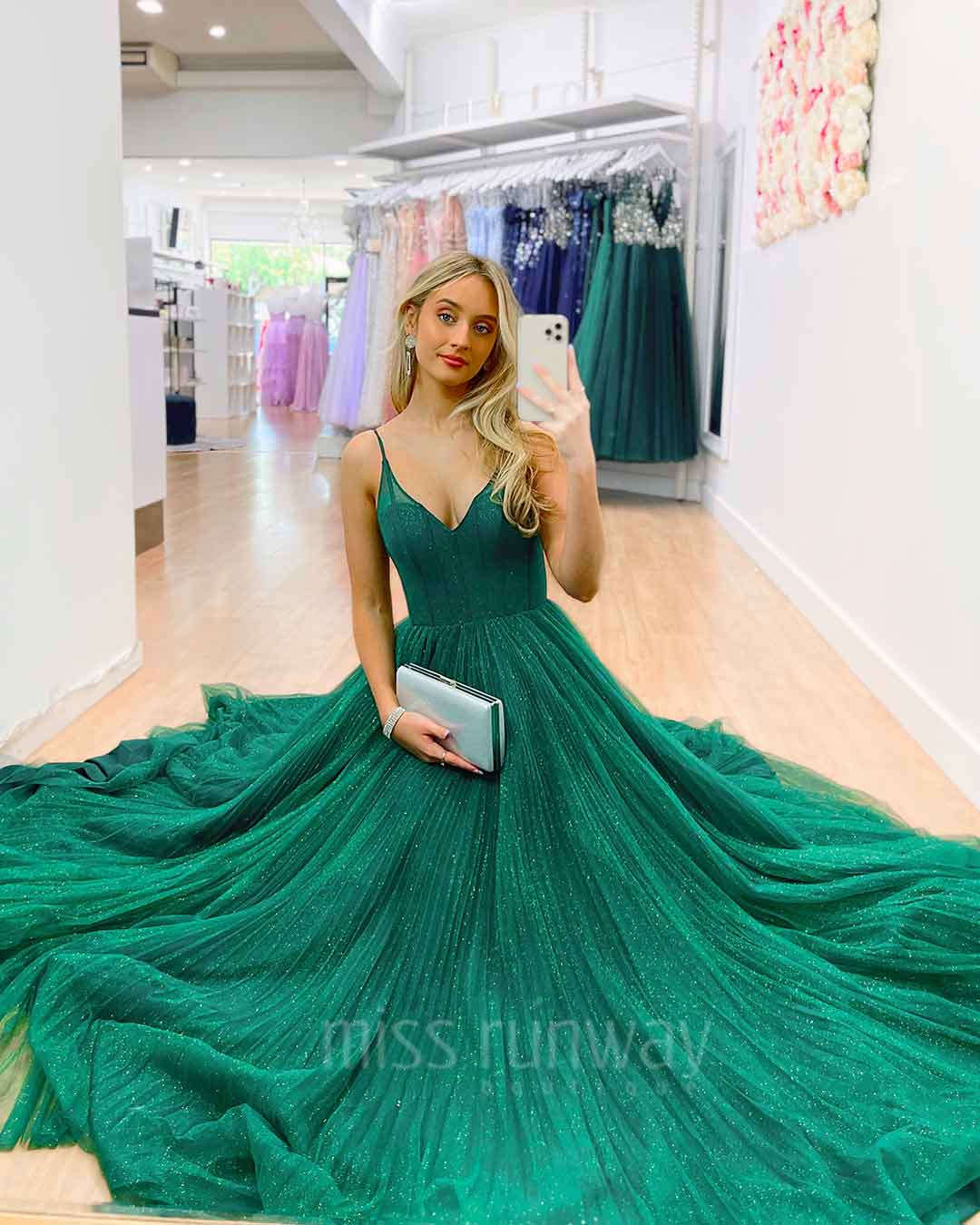 Masha Glitter Gown - Emerald Green