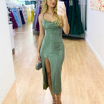 Mischa Glitter Midi Dress - Sage Green