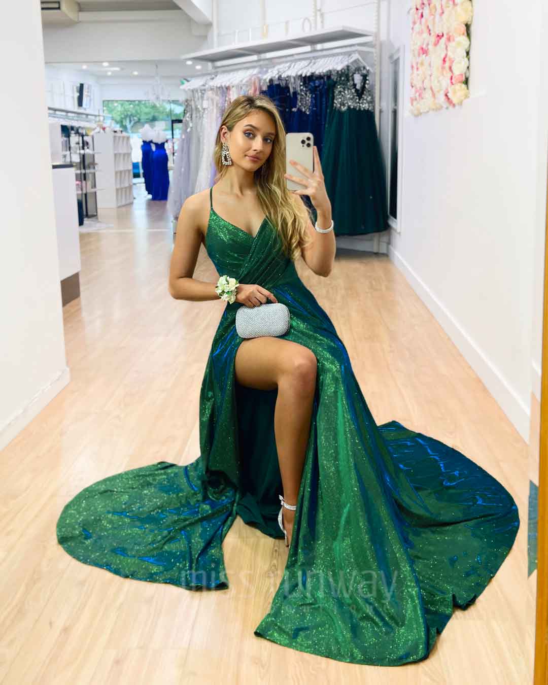 Monroe Glitter Gown - Emerald Green