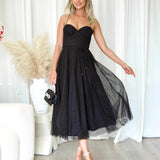 Carrie Glitter Midi Dress - Black
