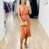Olivia One Shoulder Midi Dress - Peach