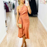 Olivia One Shoulder Midi Dress - Peach