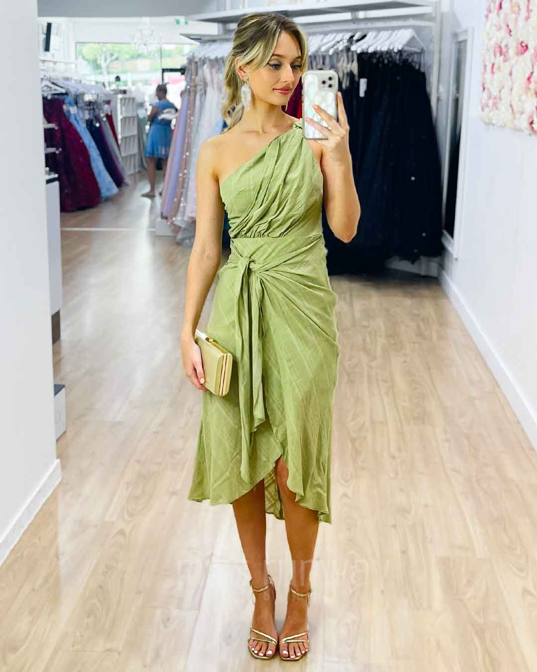 Olivia One Shoulder Midi Dress - Sage