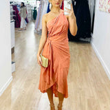 Olivia One Shoulder Midi Dress - Peach