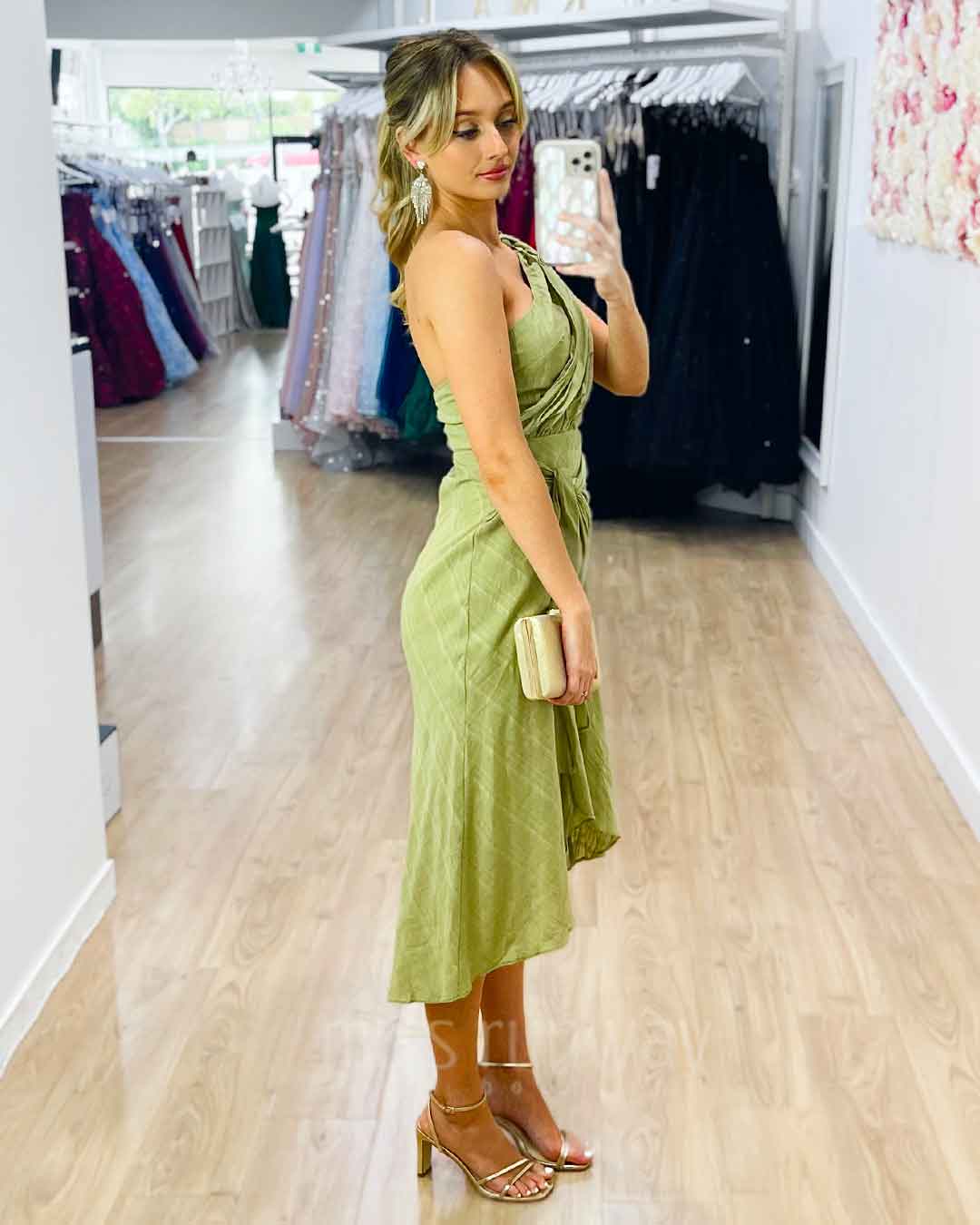 Olivia One Shoulder Midi Dress - Sage