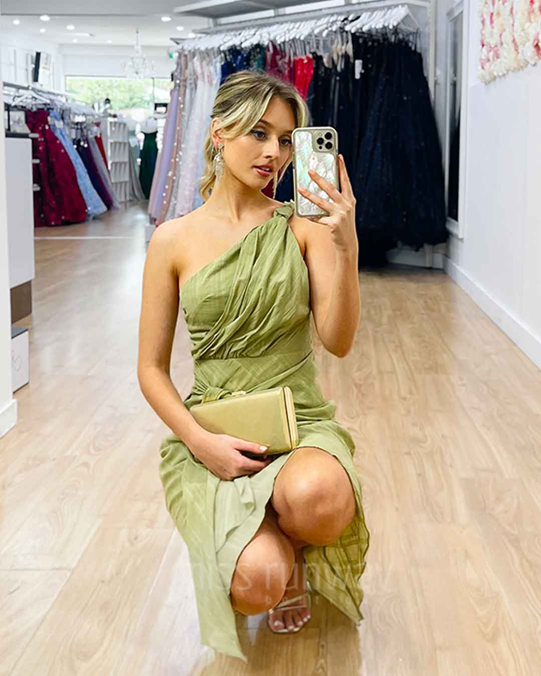 Olivia One Shoulder Midi Dress - Sage