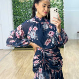 Piper Floral Dress - Navy