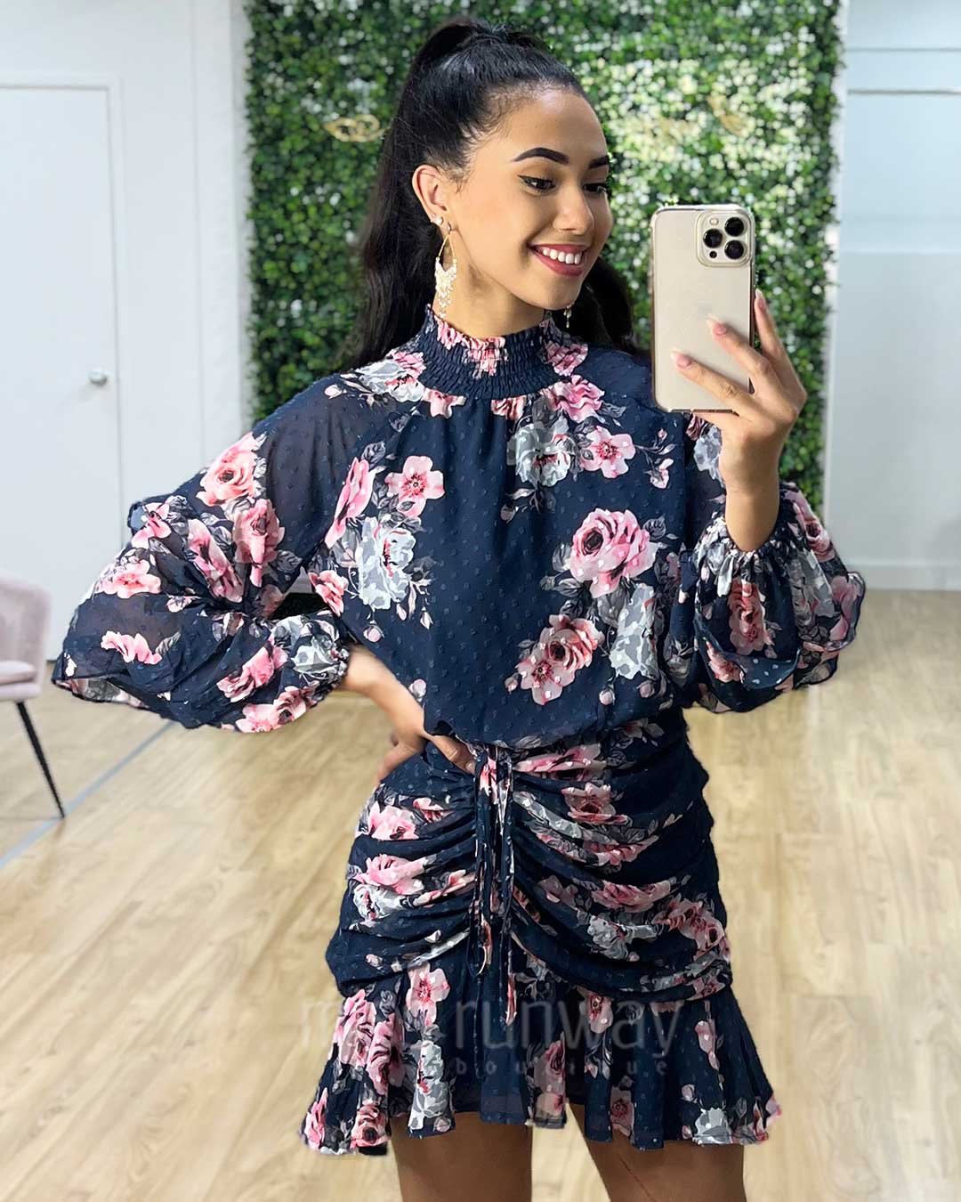 Piper Floral Dress - Navy