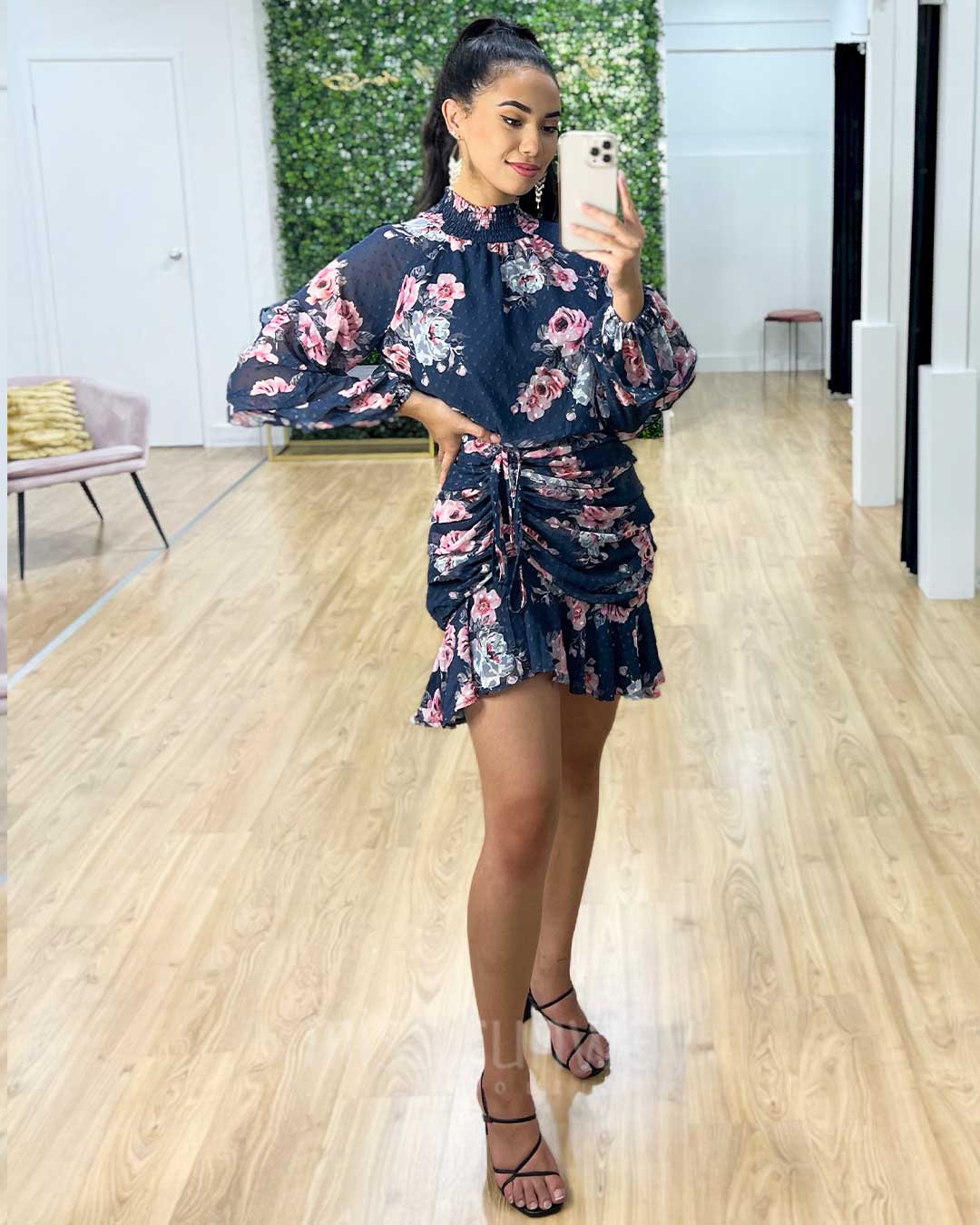 Piper Floral Dress - Navy