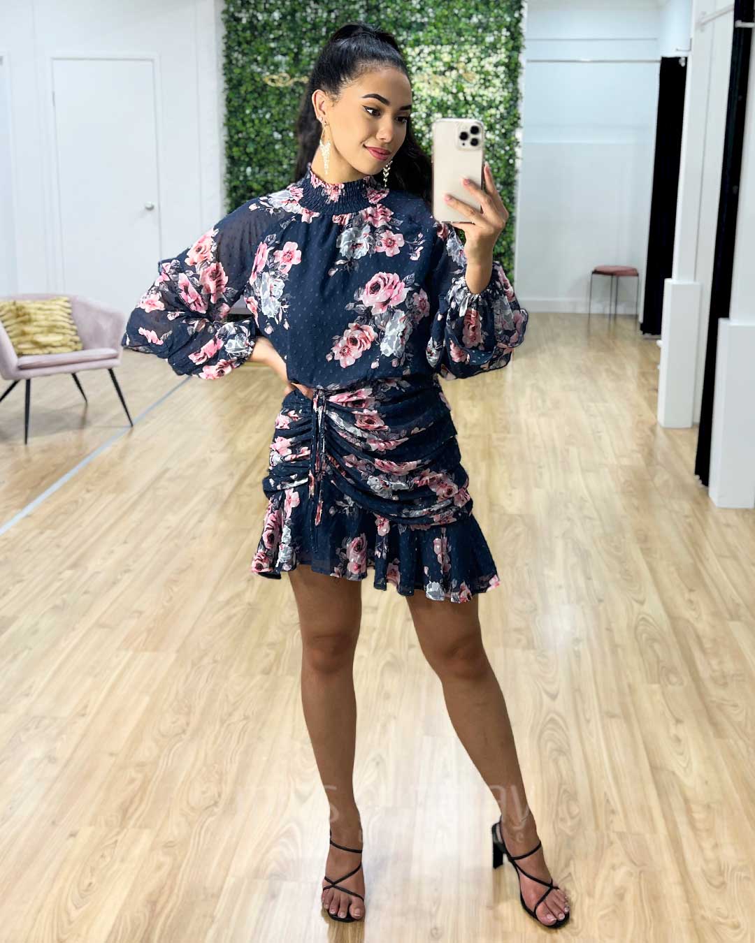 Piper Floral Dress - Navy